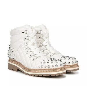 NWT Sam Edelman Bren White Studded Quilted Leather Combat Boots 6.5